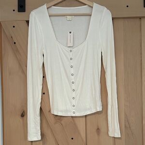 Anthropologie Cream Button-Down Long Sleeve Top